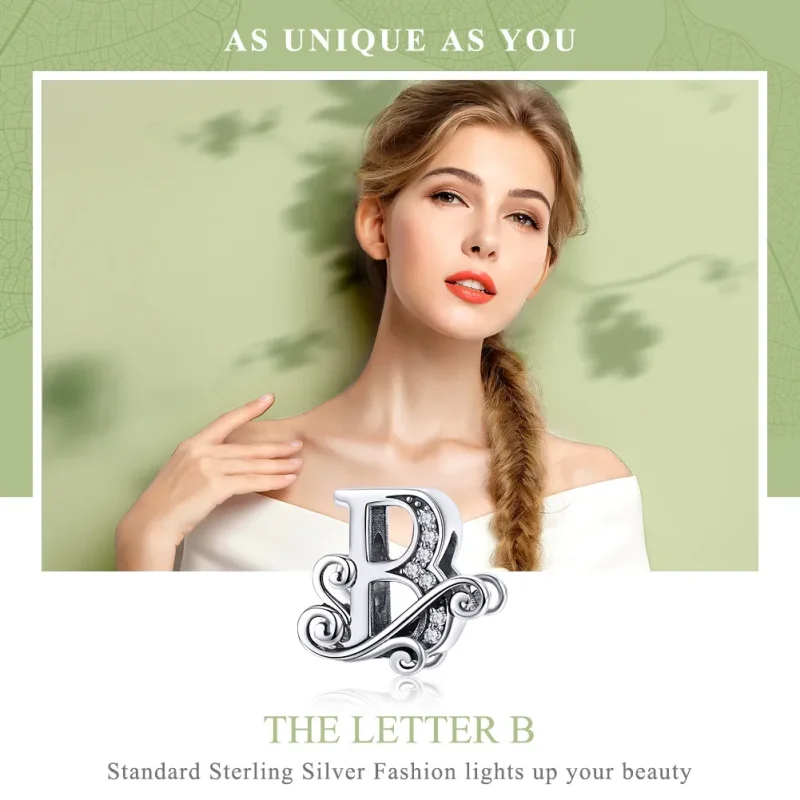 (bilde for)  Pandora Style Glitrende Pavé Flower Letter B Charm - BSC030-B - Vis 7