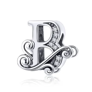 (bilde for)  Pandora Style Glitrende Pavé Flower Letter B Charm - BSC030-B