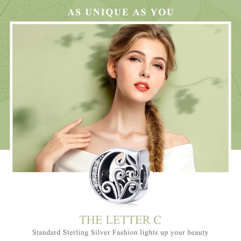 (bilde for)  Pandora Style Glitrende Pavé Flower Letter C Charm - BSC030-C - Vis 7