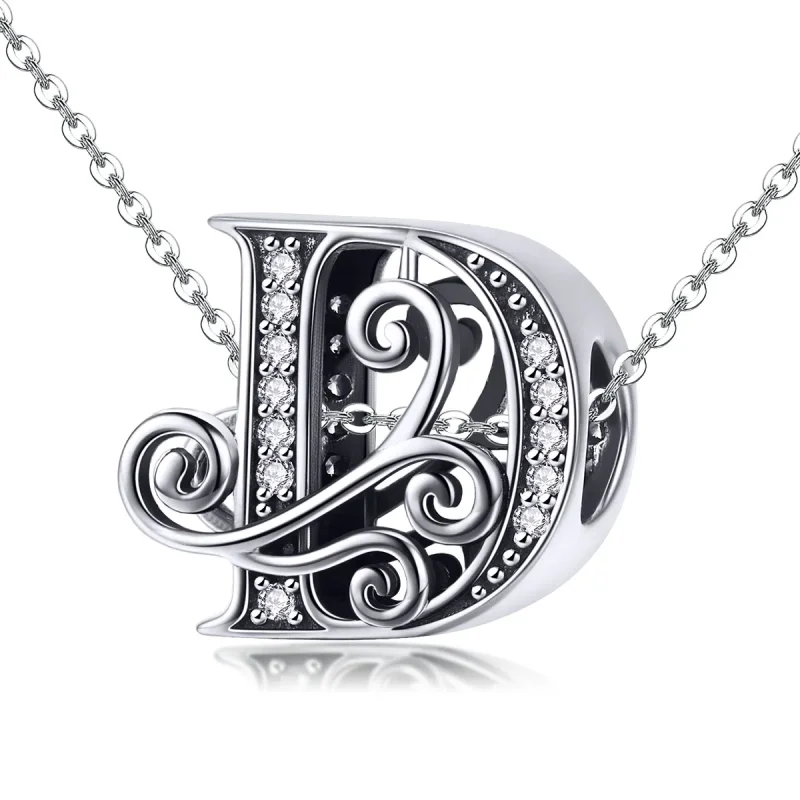 (bilde for)  Pandora Style Glitrende Pavé Flower Letter D Charm - BSC030-D - Vis 2