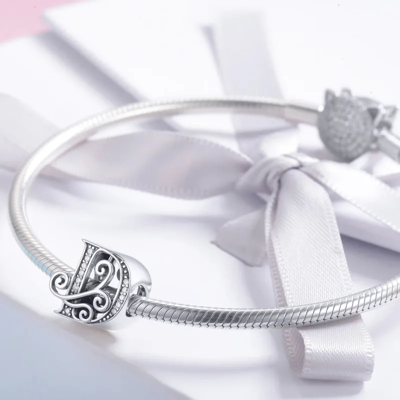 (bilde for)  Pandora Style Glitrende Pavé Flower Letter D Charm - BSC030-D - Vis 3