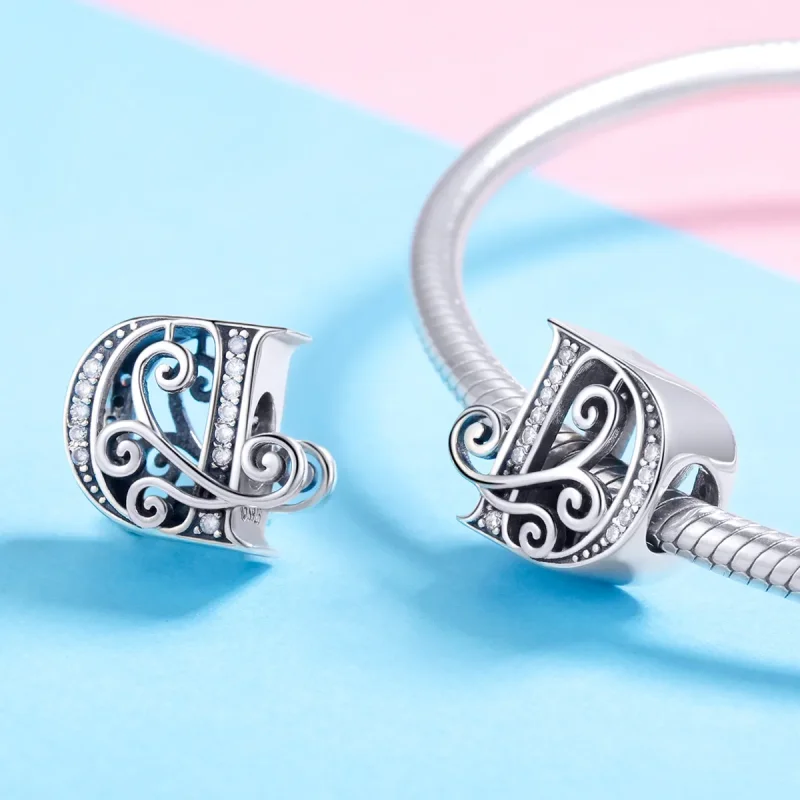 (bilde for)  Pandora Style Glitrende Pavé Flower Letter D Charm - BSC030-D - Vis 4