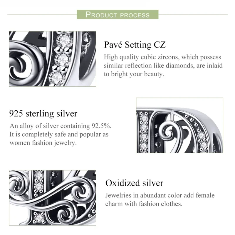 (bilde for)  Pandora Style Glitrende Pavé Flower Letter D Charm - BSC030-D - Vis 6