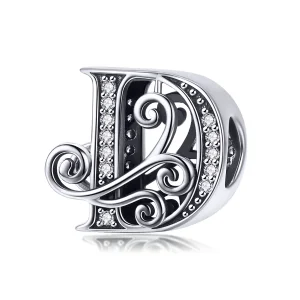 (bilde for)  Pandora Style Glitrende Pavé Flower Letter D Charm - BSC030-D
