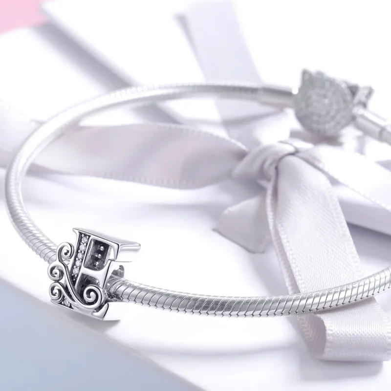 (bilde for)  Pandora Style Glitrende Pavé Flower Letter E Charm - BSC030-E - Vis 3