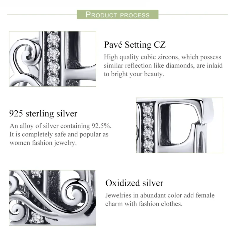 (bilde for)  Pandora Style Glitrende Pavé Flower Letter E Charm - BSC030-E - Vis 6