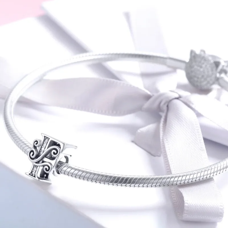 (bilde for)  Pandora Style Glitrende Pavé Flower Letter F Charm - BSC030-F - Vis 3