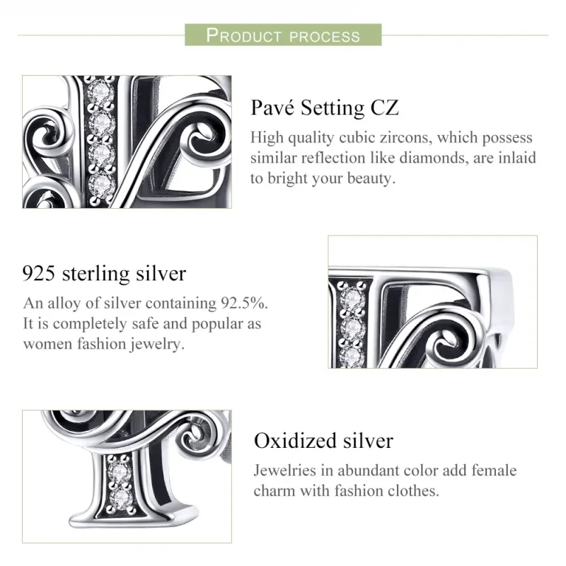 (bilde for)  Pandora Style Glitrende Pavé Flower Letter F Charm - BSC030-F - Vis 6