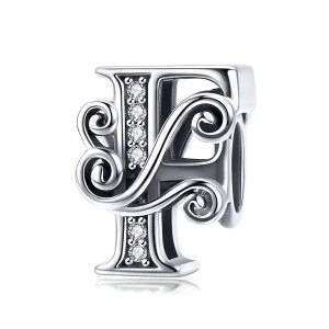 (bilde for)  Pandora Style Glitrende Pavé Flower Letter F Charm - BSC030-F