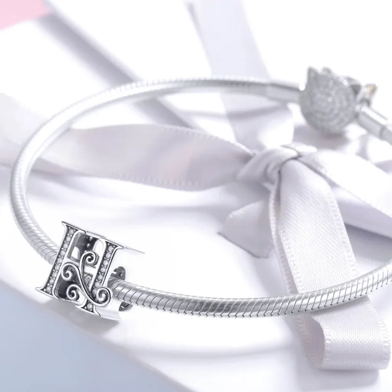 (bilde for)  Pandora Style Glitrende Pavé Flower Letter H Charm - BSC030-H - Vis 3