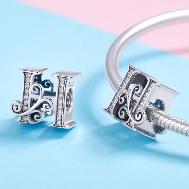 (bilde for)  Pandora Style Glitrende Pavé Flower Letter H Charm - BSC030-H - Vis 4