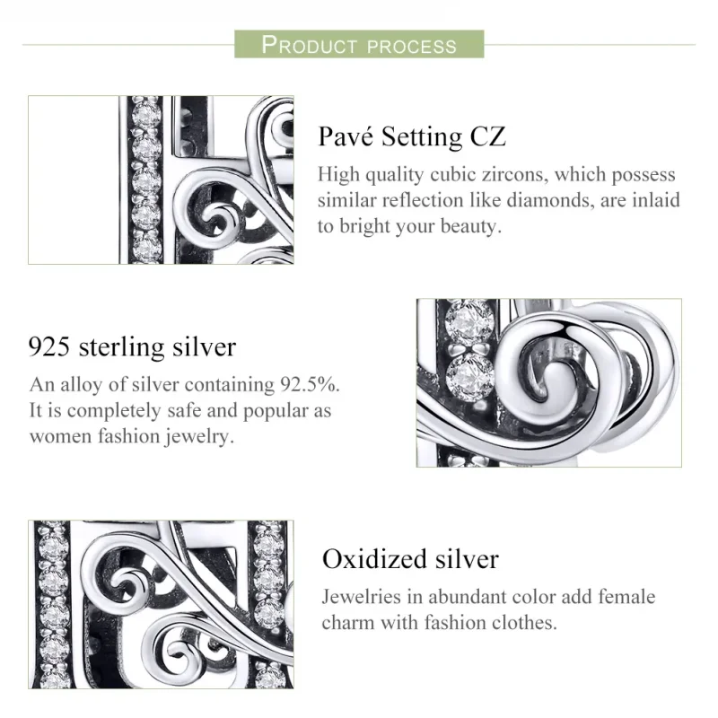 (bilde for)  Pandora Style Glitrende Pavé Flower Letter H Charm - BSC030-H - Vis 6