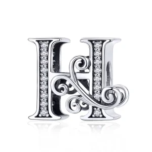 (bilde for)  Pandora Style Glitrende Pavé Flower Letter H Charm - BSC030-H