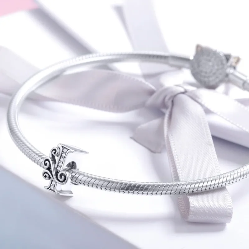 (bilde for)  Pandora Style Glitrende Pavé Flower Letter I Charm - BSC030-I - Vis 3