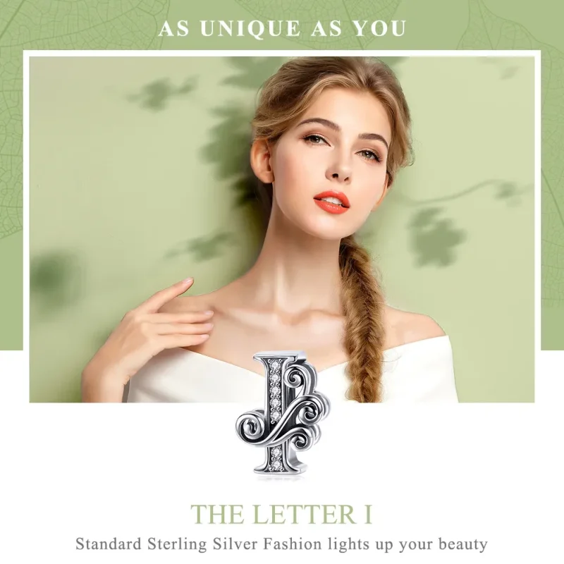 (bilde for)  Pandora Style Glitrende Pavé Flower Letter I Charm - BSC030-I - Vis 7