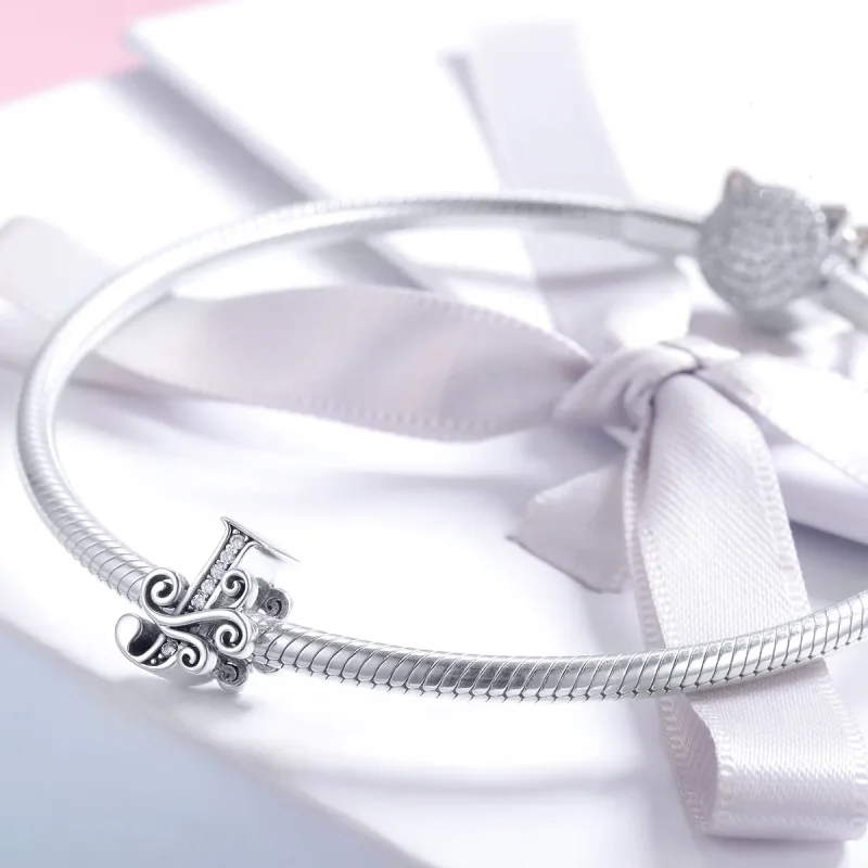 (bilde for)  Pandora Style Glitrende Pavé Flower Letter J Charm - BSC030-J - Vis 3