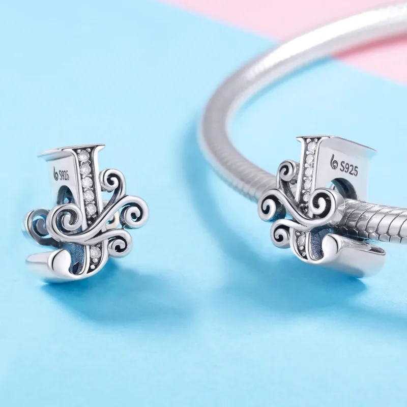 (bilde for)  Pandora Style Glitrende Pavé Flower Letter J Charm - BSC030-J - Vis 4