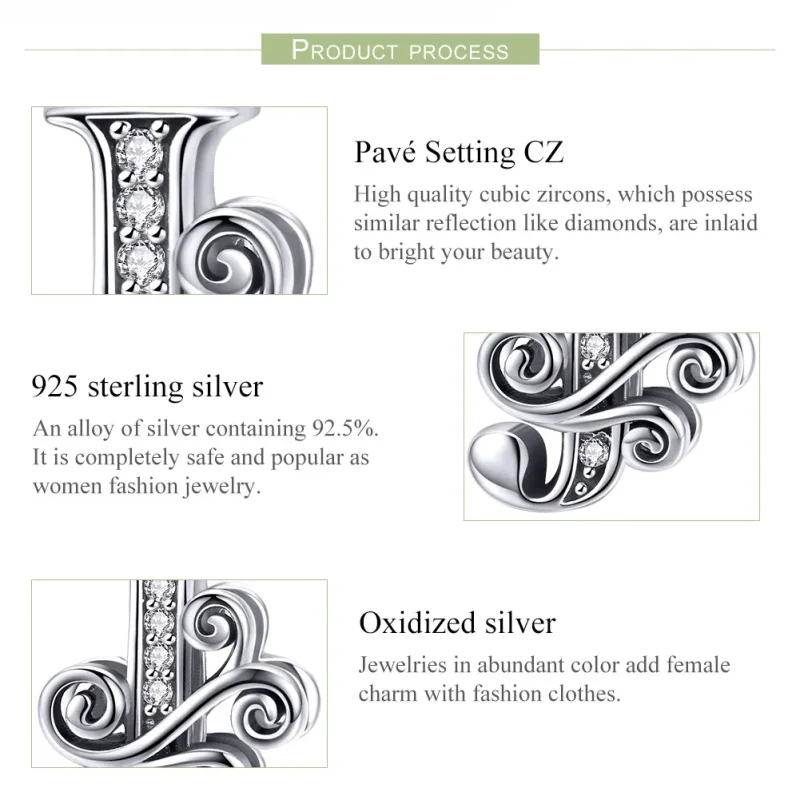(bilde for)  Pandora Style Glitrende Pavé Flower Letter J Charm - BSC030-J - Vis 6