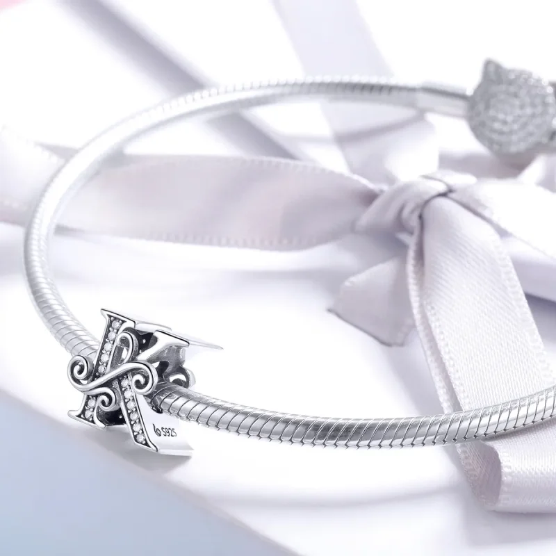 (bilde for)  Pandora Style Glitrende Pavé Flower Letter K Charm - BSC030-K - Vis 3