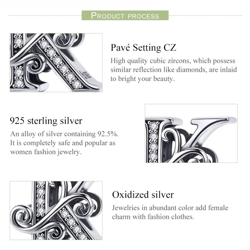 (bilde for)  Pandora Style Glitrende Pavé Flower Letter K Charm - BSC030-K - Vis 6
