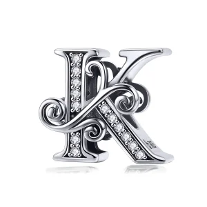 (bilde for)  Pandora Style Glitrende Pavé Flower Letter K Charm - BSC030-K