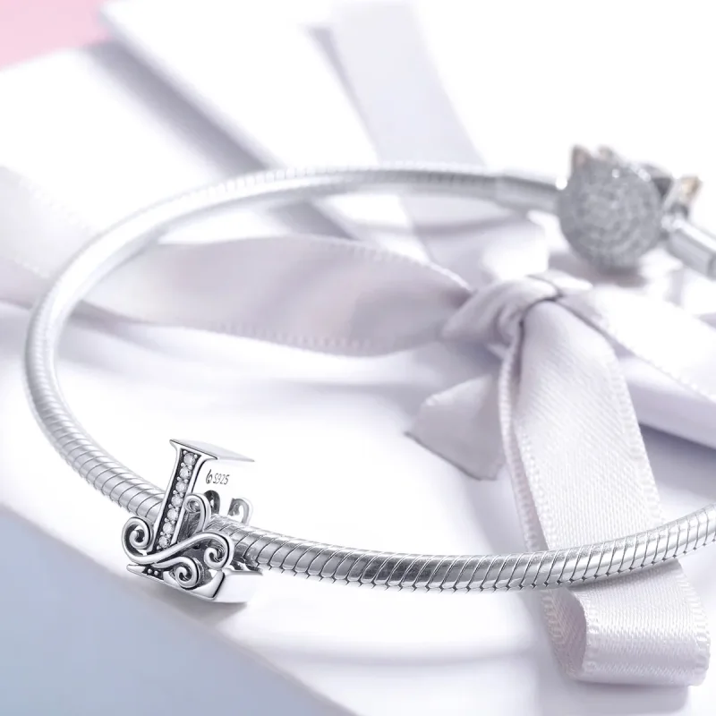 (bilde for)  Pandora Style Glitrende Pavé Flower Letter L Charm - BSC030-L - Vis 3