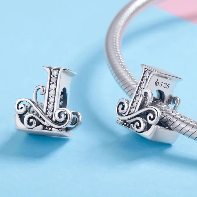 (bilde for)  Pandora Style Glitrende Pavé Flower Letter L Charm - BSC030-L - Vis 4