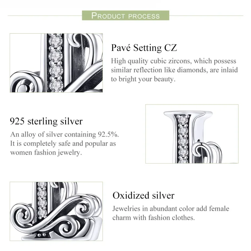 (bilde for)  Pandora Style Glitrende Pavé Flower Letter L Charm - BSC030-L - Vis 6