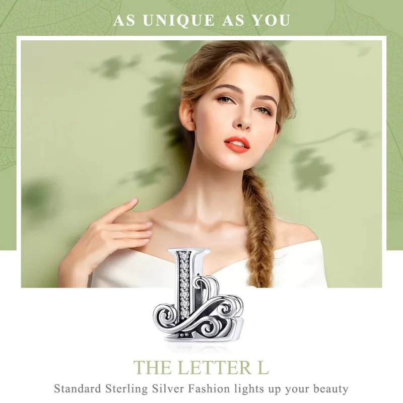 (bilde for)  Pandora Style Glitrende Pavé Flower Letter L Charm - BSC030-L - Vis 7