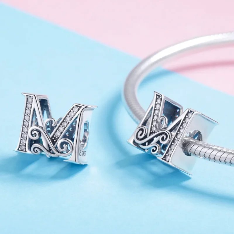 (bilde for)  Pandora Style Glitrende Pavé Flower Letter M Charm - BSC030-M - Vis 4