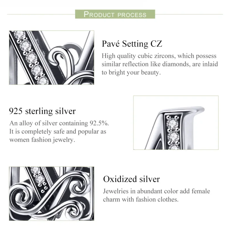 (bilde for)  Pandora Style Glitrende Pavé Flower Letter M Charm - BSC030-M - Vis 6