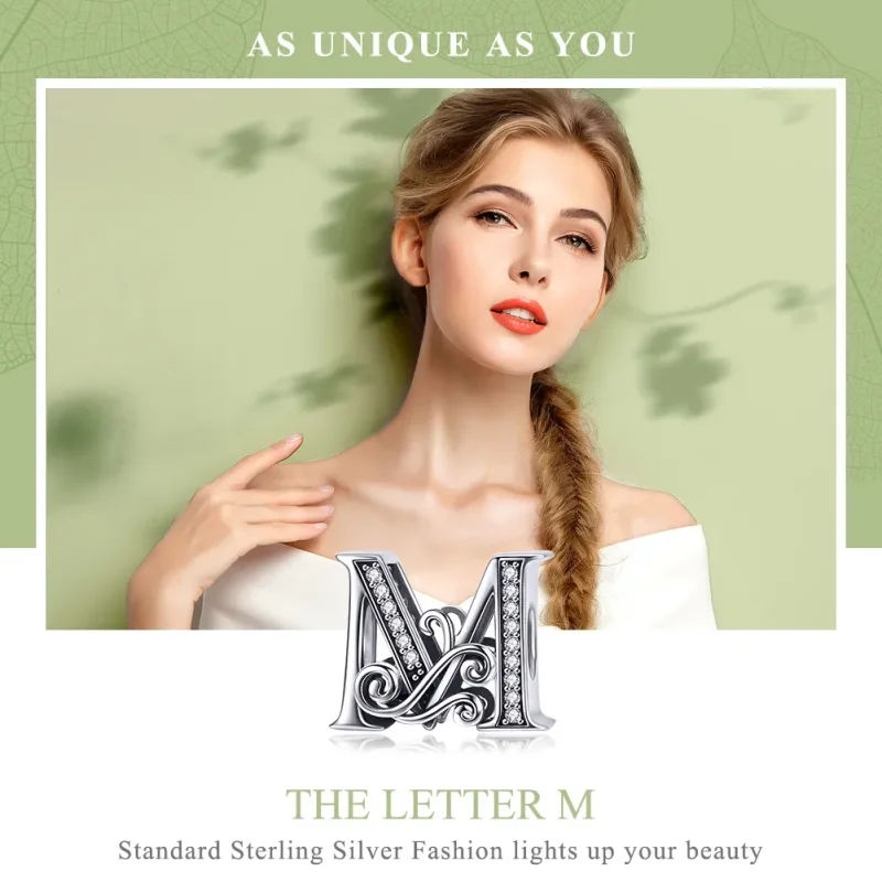 (bilde for)  Pandora Style Glitrende Pavé Flower Letter M Charm - BSC030-M - Vis 7