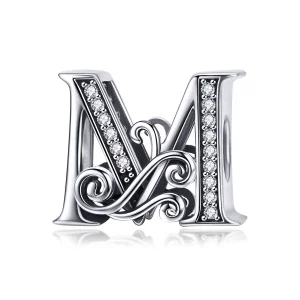(bilde for)  Pandora Style Glitrende Pavé Flower Letter M Charm - BSC030-M