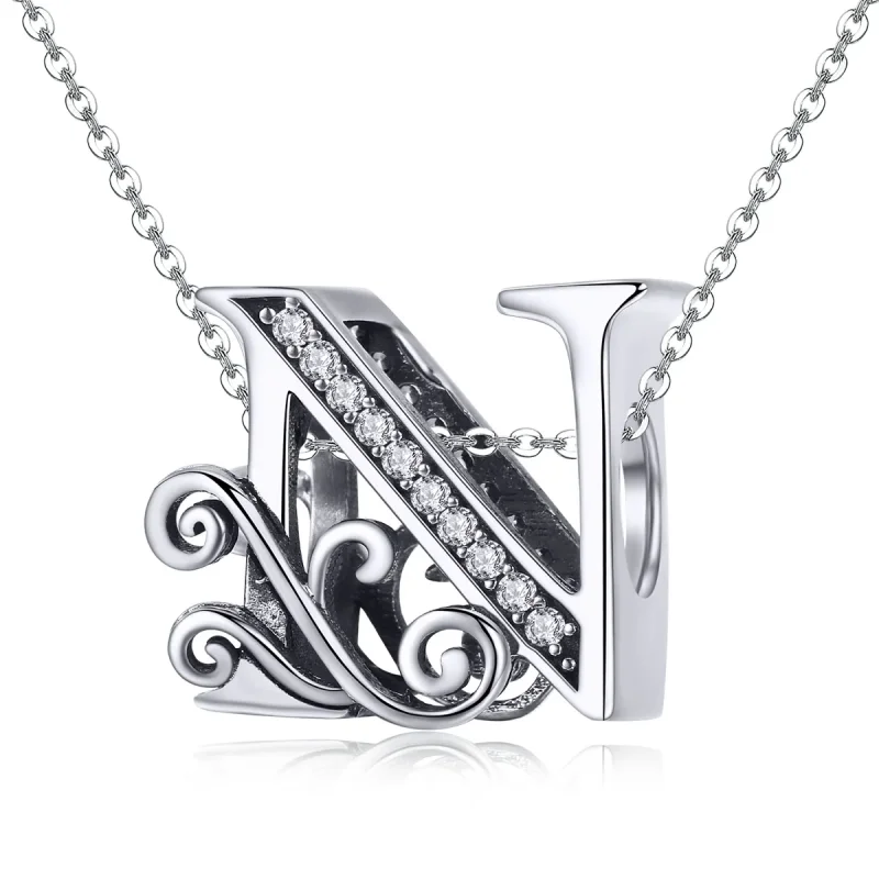 (bilde for)  Pandora Style Glitrende Pavé Flower Letter N Charm - BSC030-N - Vis 2