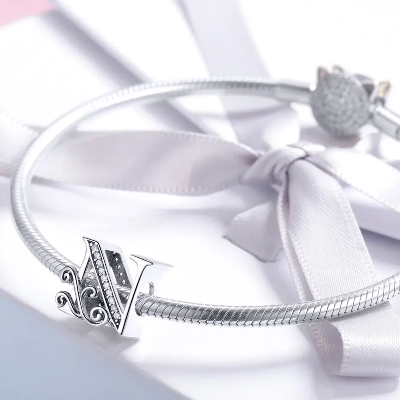 (bilde for)  Pandora Style Glitrende Pavé Flower Letter N Charm - BSC030-N - Vis 3
