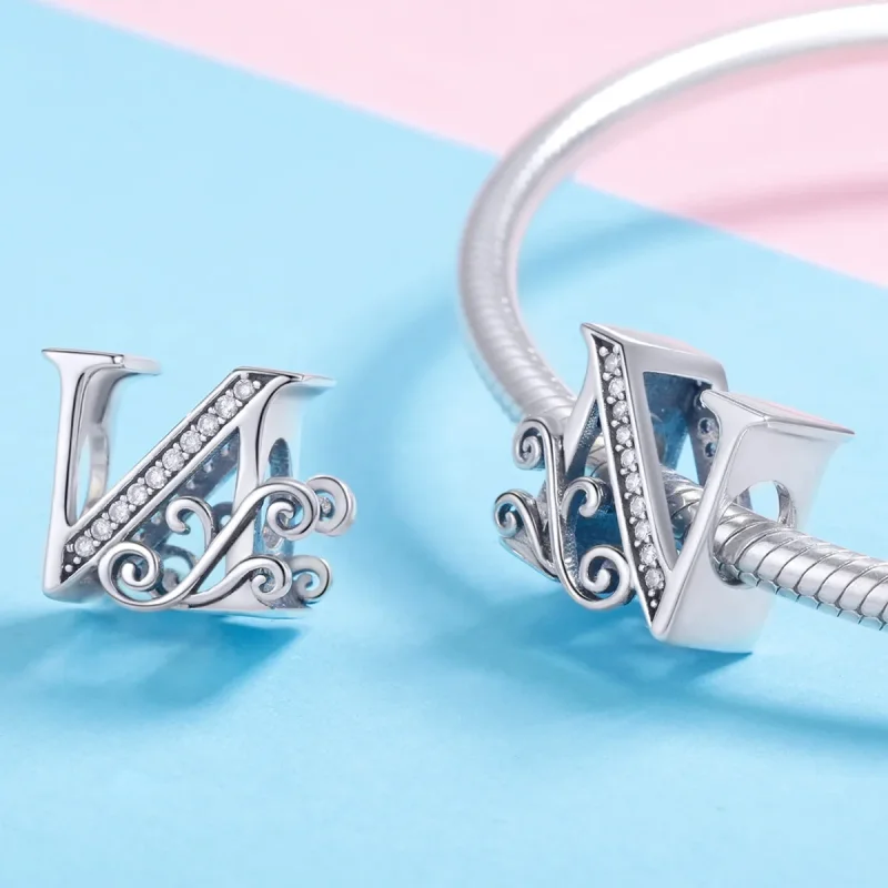 (bilde for)  Pandora Style Glitrende Pavé Flower Letter N Charm - BSC030-N - Vis 4