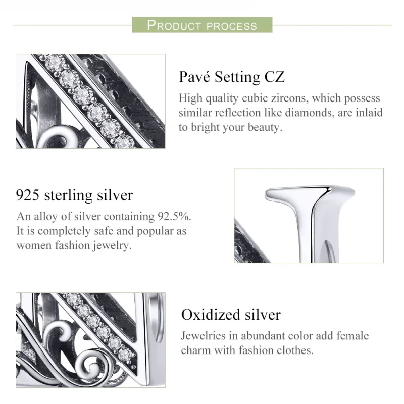 (bilde for)  Pandora Style Glitrende Pavé Flower Letter N Charm - BSC030-N - Vis 6