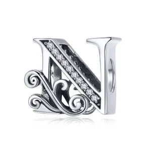 (bilde for)  Pandora Style Glitrende Pavé Flower Letter N Charm - BSC030-N