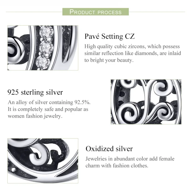(bilde for) Pandora Style Glitrende Pavé Flower Letter O Charm - BSC030-O - Vis 6