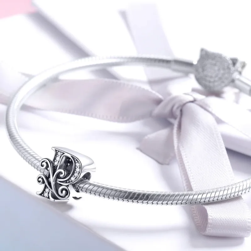 (bilde for)  Pandora Style Glitrende Pavé Flower Letter P Charm - BSC030-P - Vis 3