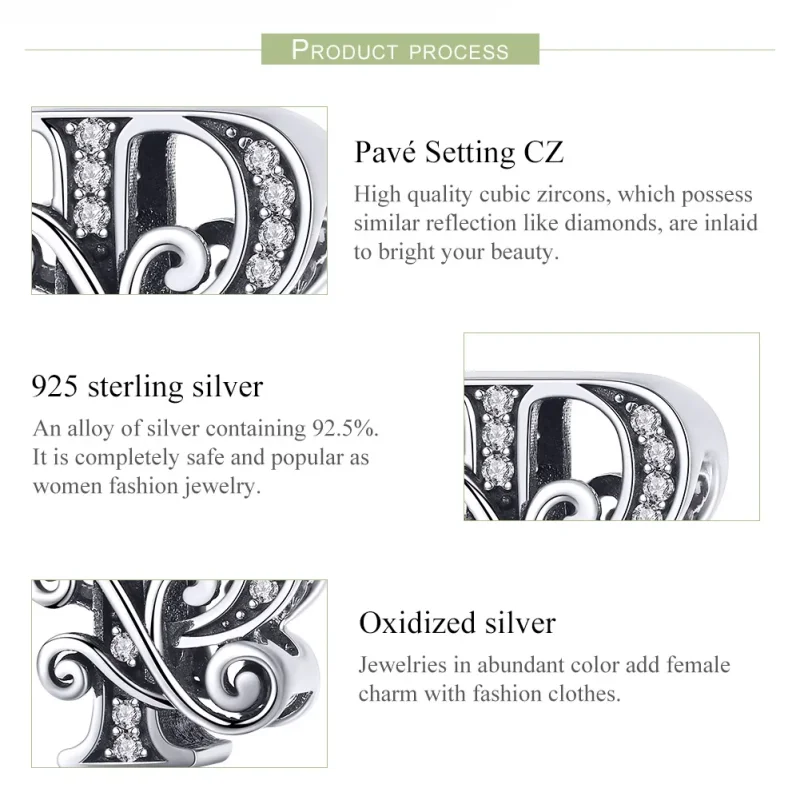 (bilde for)  Pandora Style Glitrende Pavé Flower Letter P Charm - BSC030-P - Vis 6