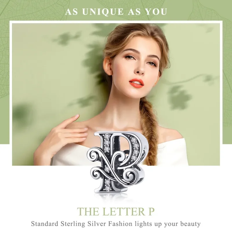 (bilde for)  Pandora Style Glitrende Pavé Flower Letter P Charm - BSC030-P - Vis 7