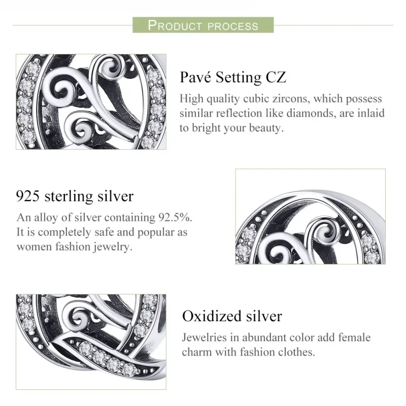 (bilde for)  Pandora Style Glitrende Pavé Flower Letter Q Charm - BSC030-Q - Vis 6