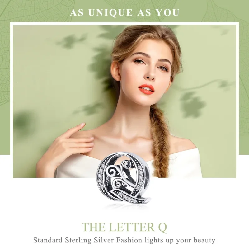 (bilde for)  Pandora Style Glitrende Pavé Flower Letter Q Charm - BSC030-Q - Vis 7