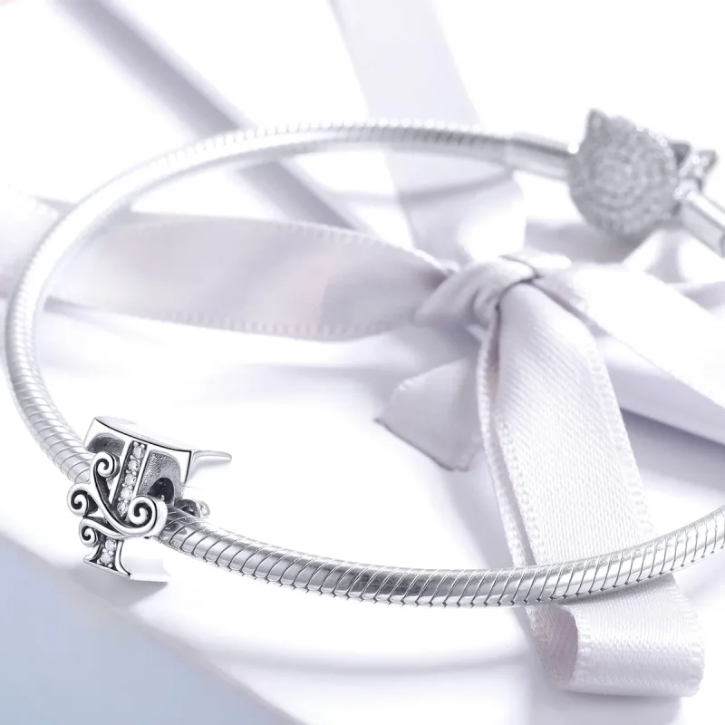 (bilde for)  Pandora Style Glitrende Pavé Flower Letter T Charm - BSC030-T - Vis 3