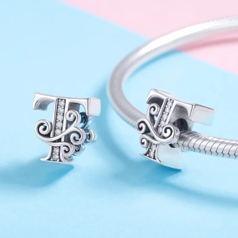 (bilde for)  Pandora Style Glitrende Pavé Flower Letter T Charm - BSC030-T - Vis 4