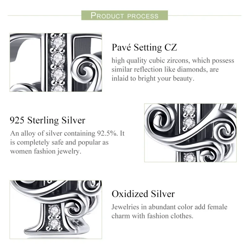 (bilde for)  Pandora Style Glitrende Pavé Flower Letter T Charm - BSC030-T - Vis 6