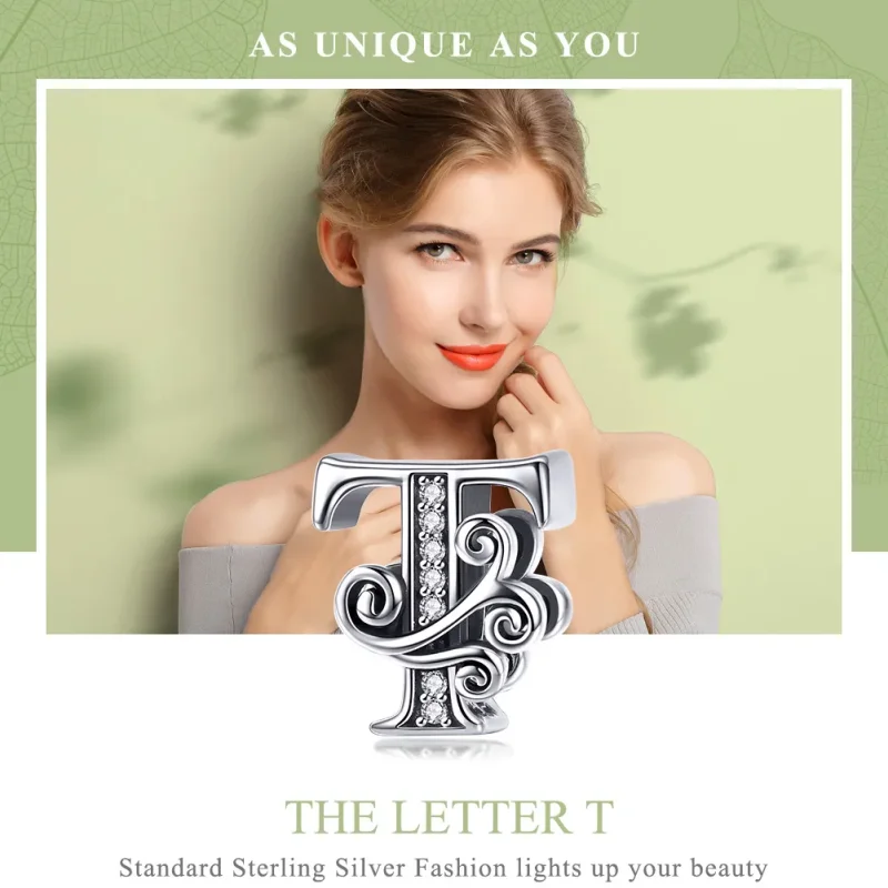 (bilde for)  Pandora Style Glitrende Pavé Flower Letter T Charm - BSC030-T - Vis 7