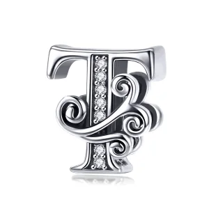 (bilde for)  Pandora Style Glitrende Pavé Flower Letter T Charm - BSC030-T
