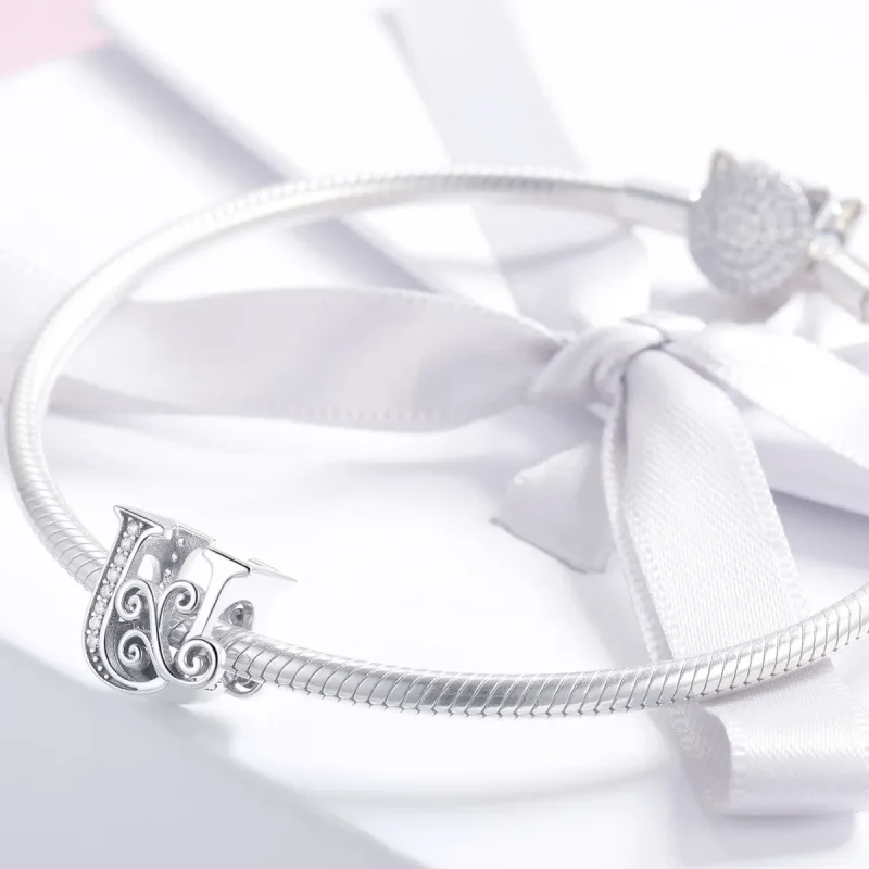(bilde for)  Pandora Style Glitrende Pavé Flower Letter U Charm - BSC030-U - Vis 3